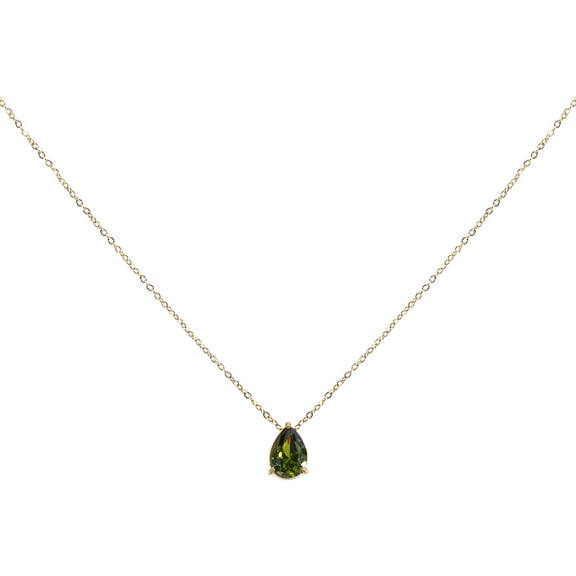 Uxcell Birthstone Necklace for Women, Teardrop Cubic Zirconia Pendant Necklace, Olive Green