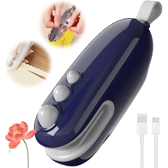 Mini Bag Sealer, 2025 Upgrade 2 in 1 Rechargeable Small Bag Sealer for Sealing and Cutting, Portable Handheld Vacuum Food Storage Sealer for Chip Bags, Snack Bags (Blue)