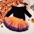 thumbnail image 5 of Xmyrz Skirt Sets For Toddler Girl 3 Piece 2025 Halloween Letters Printing Fly Long Sleeve Romper Headband Adorable Fitted Clothing Suits, 5 of 6