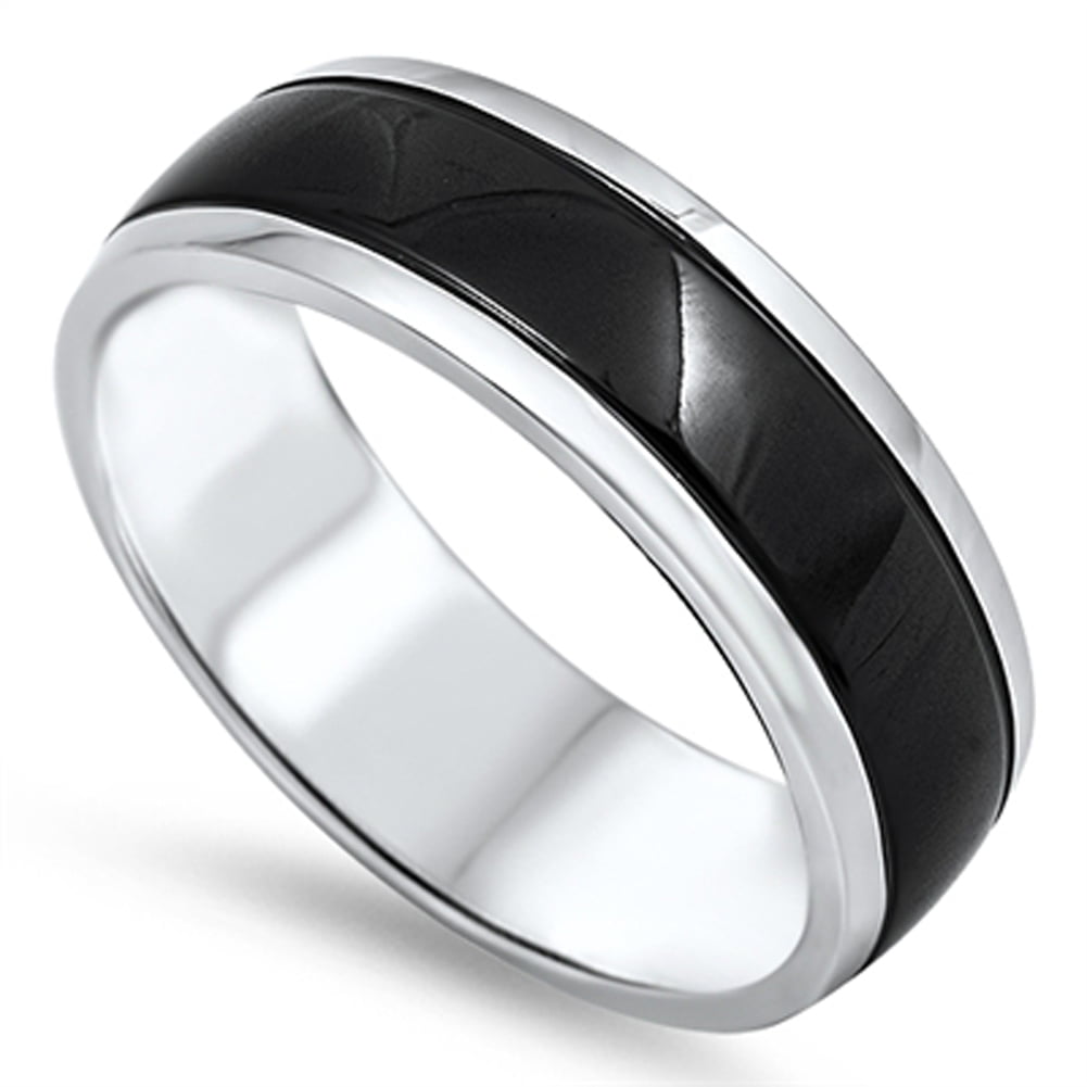Sac Silver - Men's Wedding Ring Black Stripe New 316L Stainless Steel ...