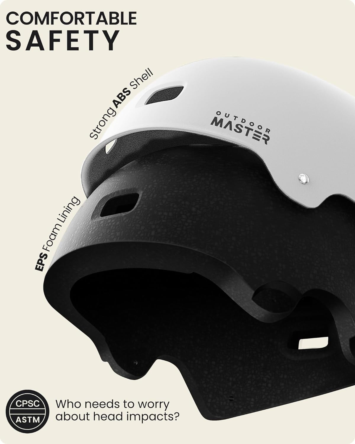OutdoorMaster Skateboard Cycling Helmet - Two Removable Liners Ventilation Multi-Sport Scooter Roller Skate Inline Skating Rollerblading for Youth & Adults