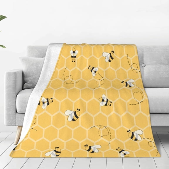 Funny Bees Honey Yellow Bumblebee Beehive Throw Blanket Flannel Fleece Autumn Lightweight Soft Fuzzy Cozy Couch Bed Blanket Fall Decor Thanksgiving Gifts Kids Adult 80"x60"