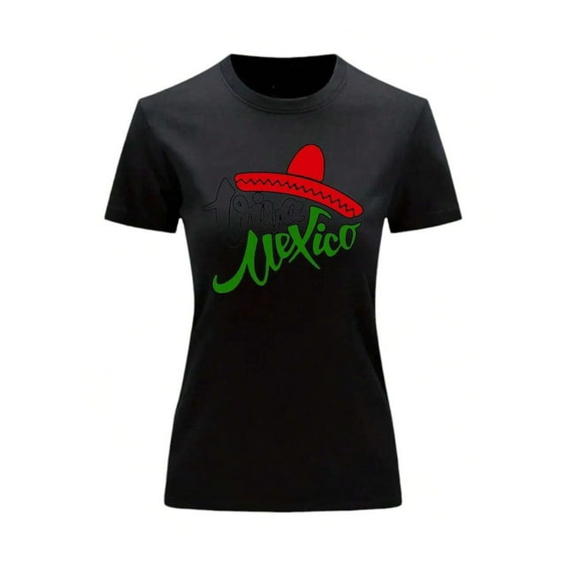 Playera De Viva Mexico Con Sombrero Charro Fiestas Patrias SeptiembreIndependencia Color Negro Talla Mediana Marca Emil SaEs