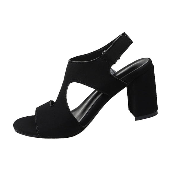 WRKEKC Womens Sandals Wide Width Solid Color Peep Toe Open Toe Strap Chunky Heel High Heel Sandals Casual Comfortable