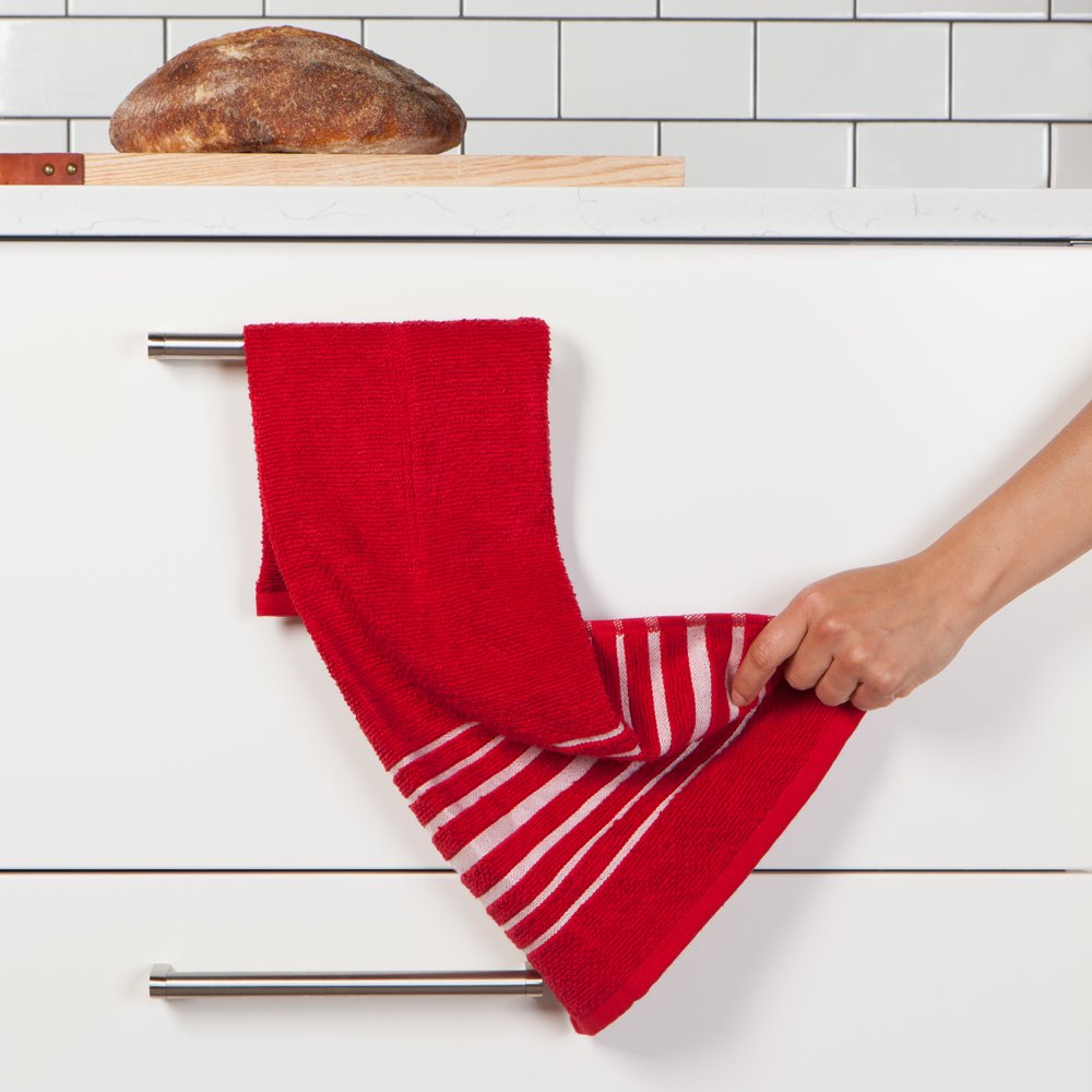 Now Designs Terry Cotton Hang Up Kitchen Towels With Snap Red