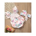 thumbnail image 4 of Hirigin Toddler Baby Girl Summer Clothes 6 12 18 24 Months Ruffled Sleeves Floral One Piece Jumpsuit Romper with Headband Set, 4 of 7