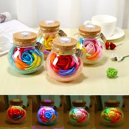 Handmade Valentine's Day Gifts Preserved Rose Flower in Glass Dome w/ LED
