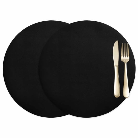 Black Leather Placemats Set of 2, 12 Inch, Solid Color Waterproof Oil-Proof Place Mats, Non-Slip Table Mats for Kitchen, Dining Room, Indoor Outdoor