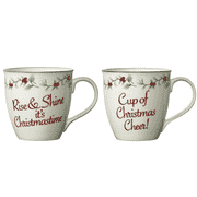 Pfaltzgraff Winterberry Christmas Cheer Porcelain Mugs 20 oz Set of 2, Cup of Christmas Cheer and Rise & Shine it's Christmastime