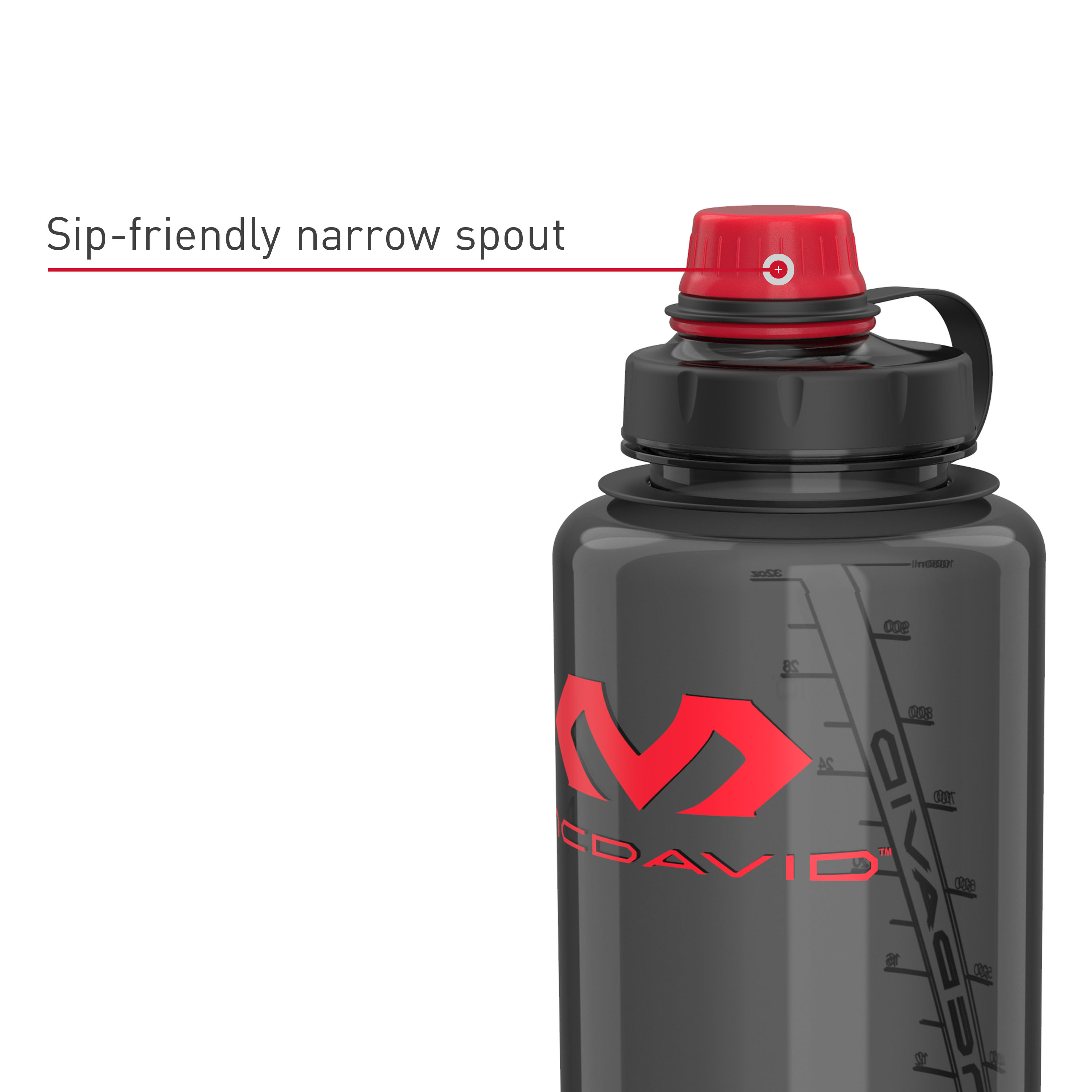McDavid Sport Gamer 34oz / 1L Plastic Water Bottle, Smoke/Red