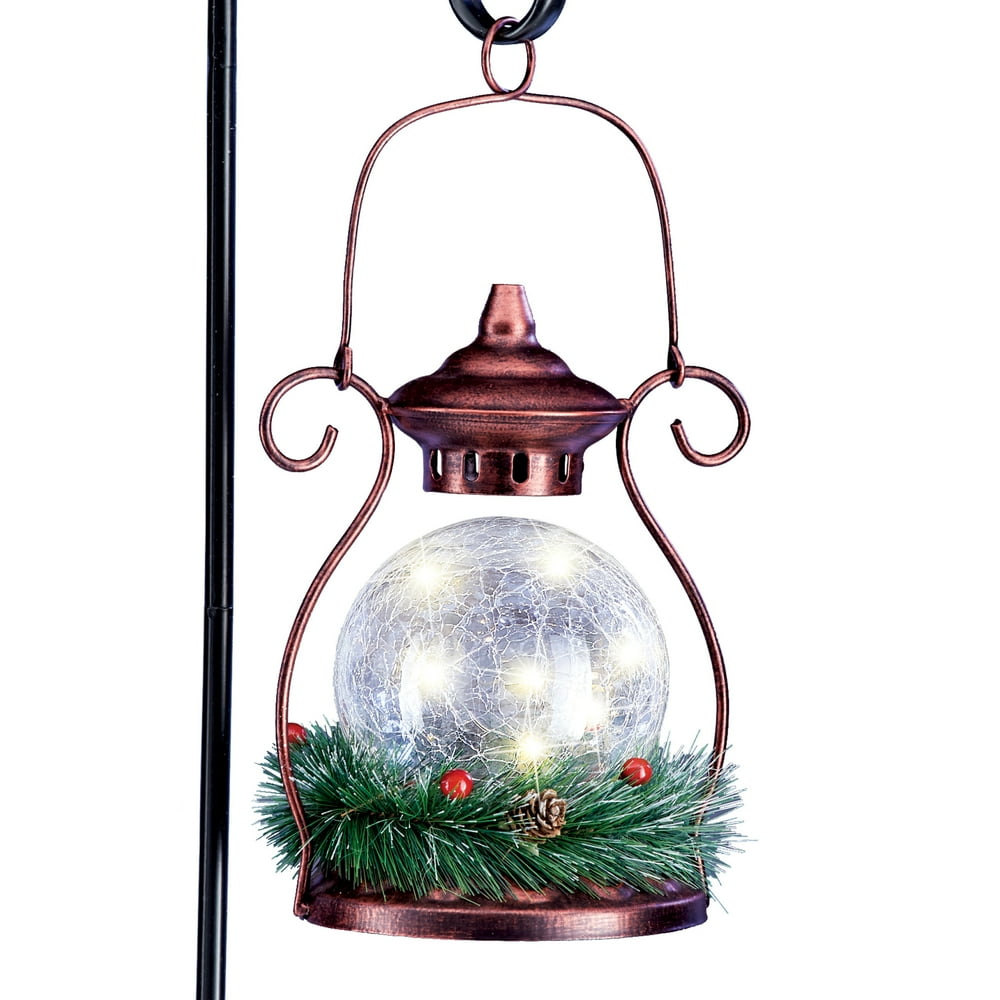 Solar Hanging Crackled Lantern with Shepherds Hook Seasonal Outdoor