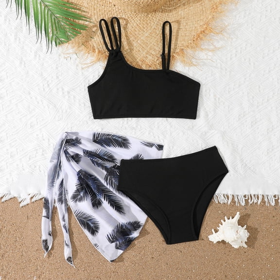 ATOGUTA Young Girls Swimsuits Bikini Beach Swimwear 2 Piece Swimsuits Summer Bathing Suits Size 8-12, Black