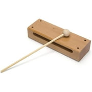 Wood Block Musical Instrument with Mallet Solid Hardwood Percussion Rhythm Blocks