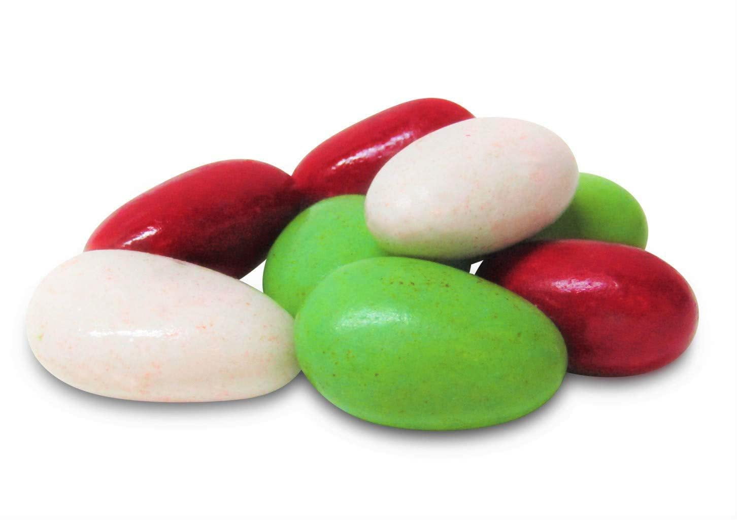 Christmas White, Red & Green Jordan Almonds by Its Delish, 3.5 lbs. Jumbo Reusable Container  Candied Almonds with Sweet Hard Candy Coating - Perfect for Christmas Themed Parties - USA Made & Vegan