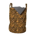 thumbnail image 1 of Tribal Laundry Bag, Tiger Skin with Stripes and Warm Toned Background Motifs from Culture, Hamper Basket with Handles Drawstring Closure for Laundromats, 13" x 19", Orange and Black, by Ambesonne, 1 of 4
