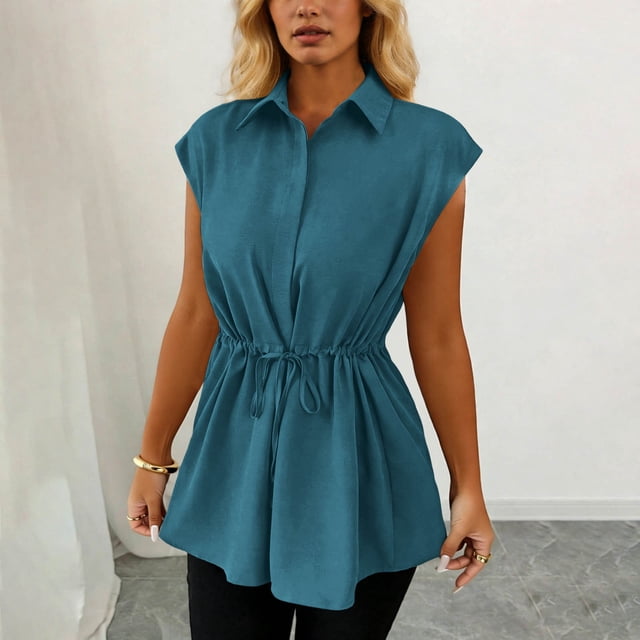 LVHAOGJOB Summer Tank for Women Solid Color Tops Collared Pullover Sleeveless Womens Shirts