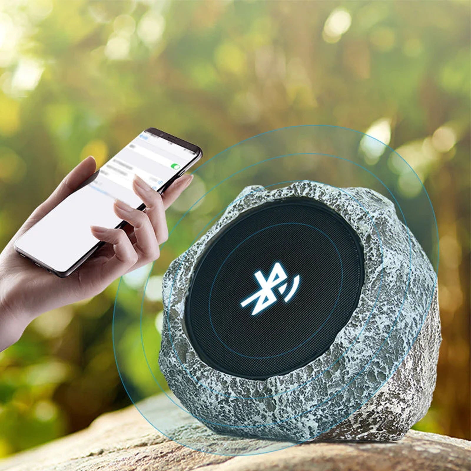 Apmemiss Clearance Rock Speakers Outdoor Waterproof Solar-Powered Wireless Bluetooth Outdoor Rock Speaker with USB Connect Rechargeable Battery for Pool Patio Deck Garden and Home