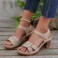 thumbnail image 4 of Dress Sandals for Women 2025 Boho Beach Casual Leather Platform Block High Heel Dressy Sandals Ladies, 4 of 8