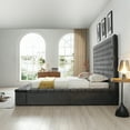 thumbnail image 3 of Cosmopolitan Queen Velvet Tufted Upholstered Storage Platform Bed in Gray, 3 of 10