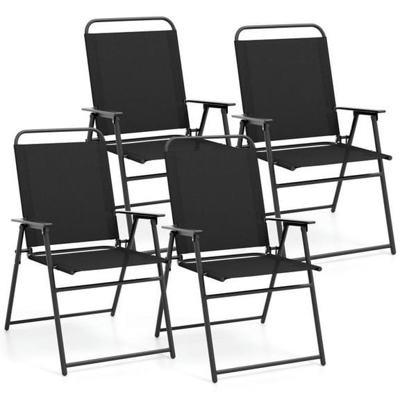 Demifill Outdoor Folding Sling Chairs Set of 4 with Armrest and Backrest, Patio Dining Chair for Outdoor, Black