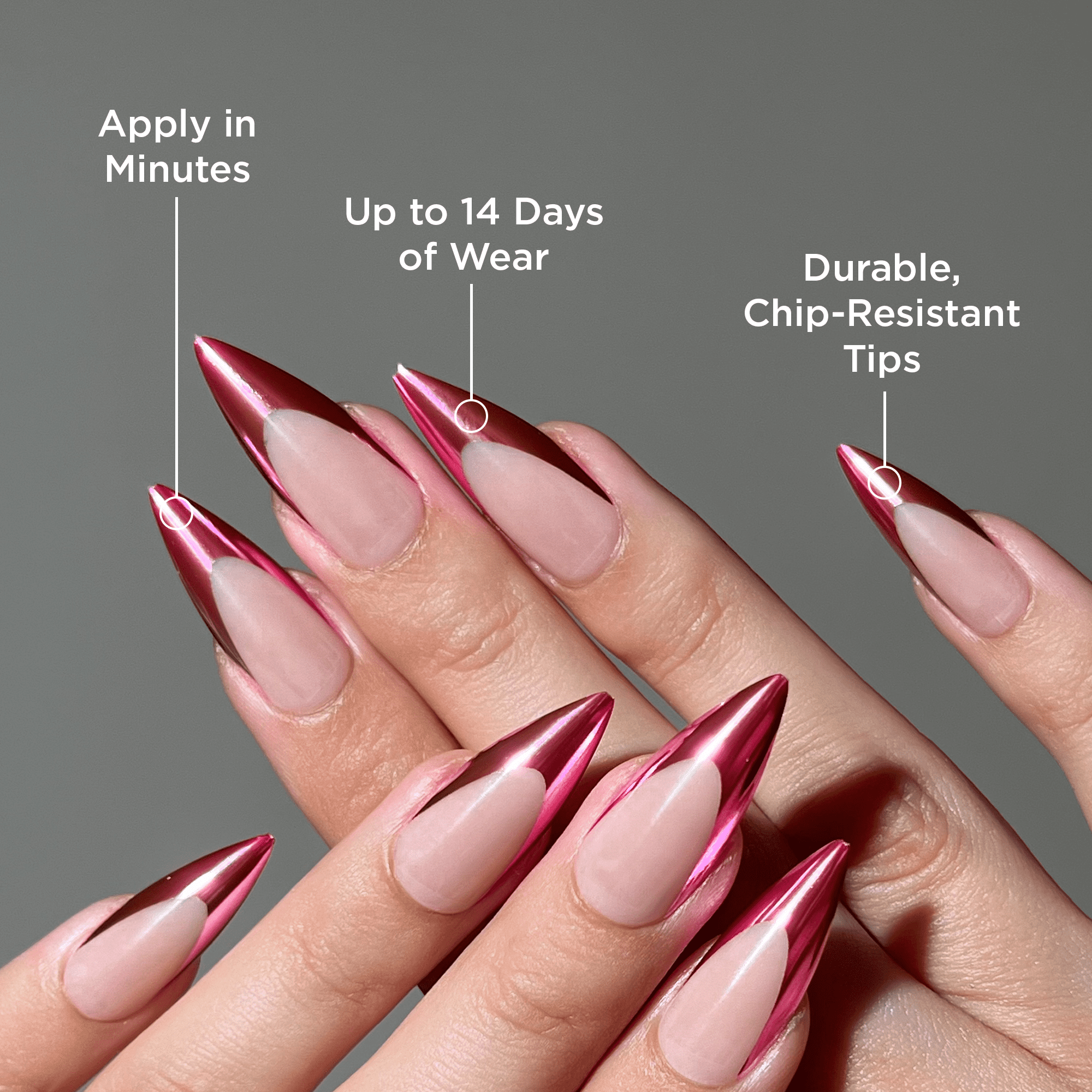 PaintLab Long Stiletto Press On Nails, Pink Chrome, 30 Count