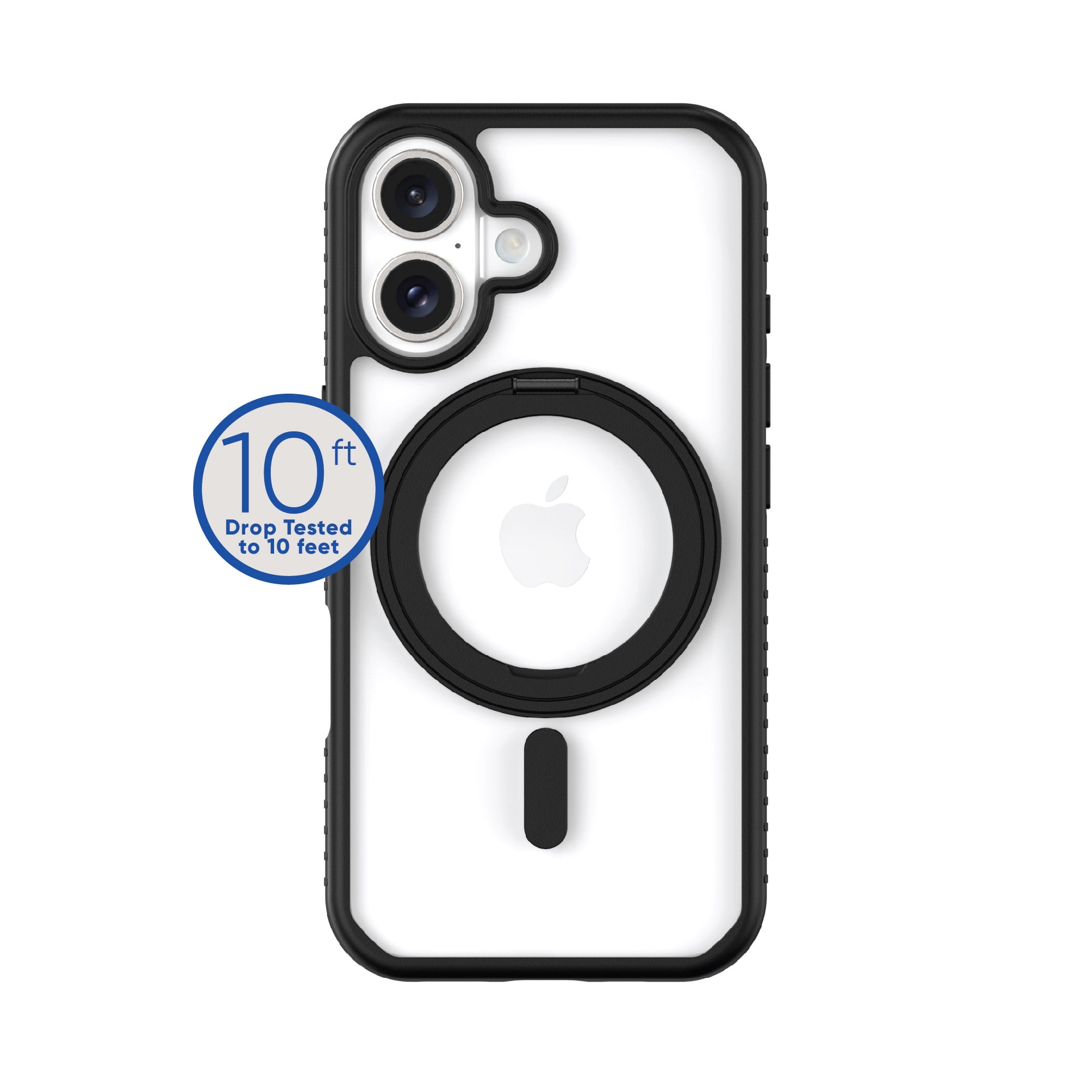 onn. MagSafe Compatible Phone Case with Ring Stand for iPhone 16 Plus - Black/Clear