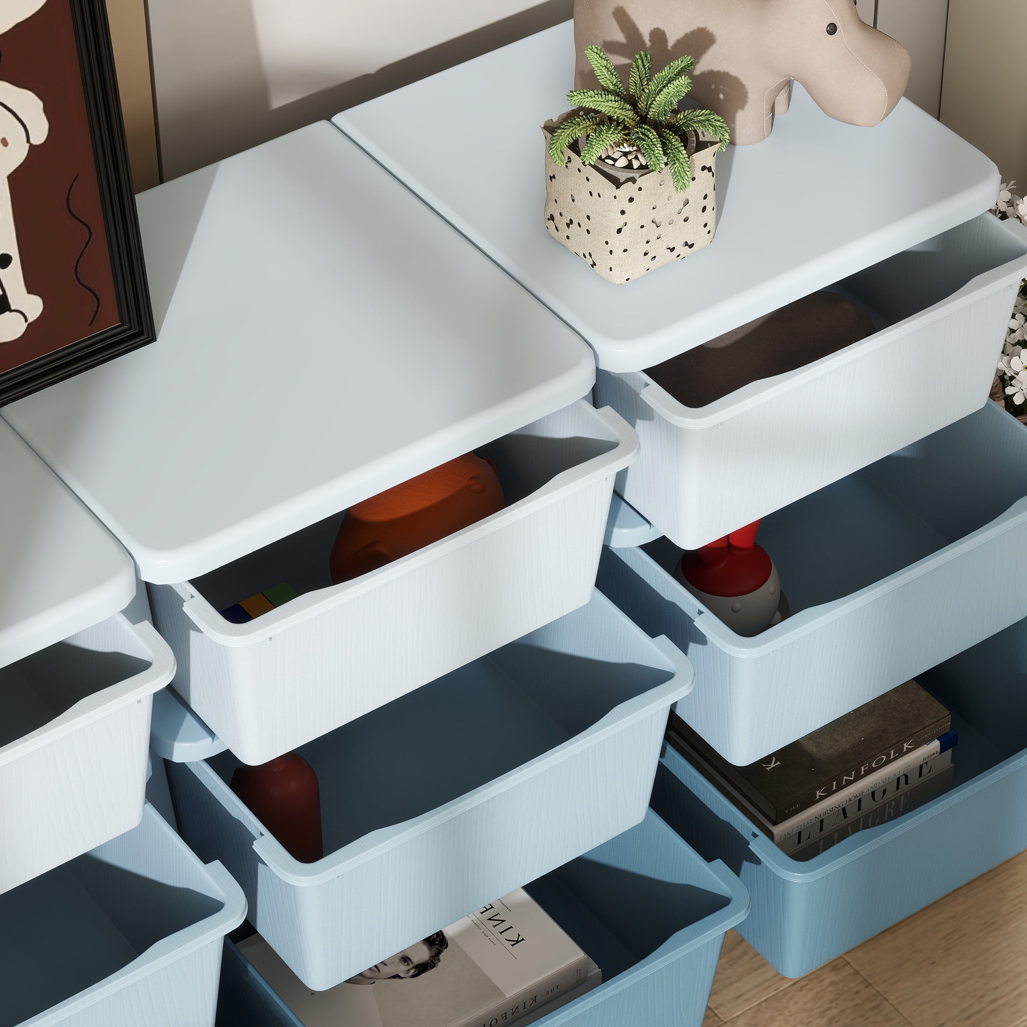 Blue 3-Tier Kids Storage Unit - 9-Drawer Toy Organizer with Removable Bins for Nursery & Playroom Five