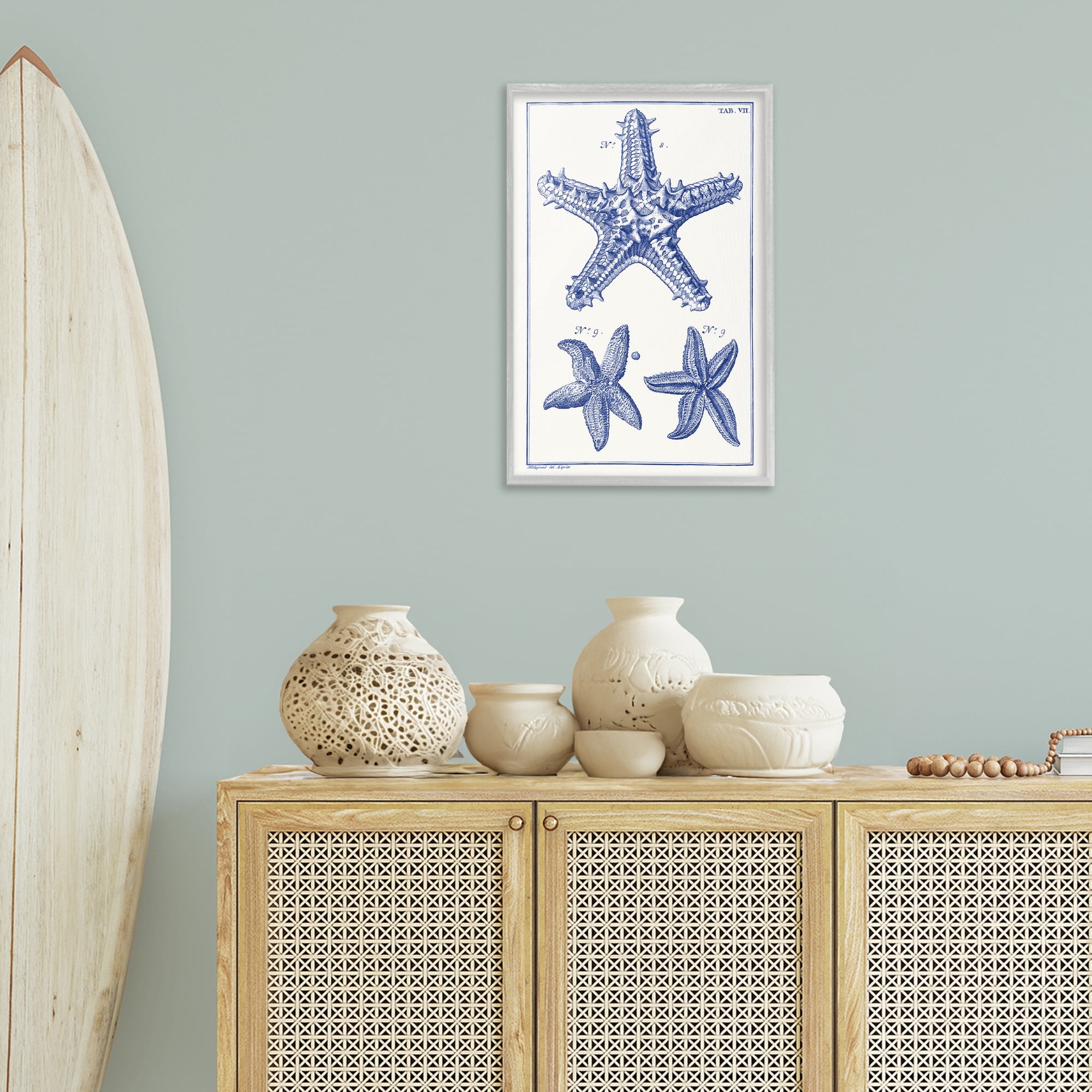 Stupell Industries Blue Starfish Diagrams Animals & Insects Painting Gray Framed Art Print Wall Art, 16 x 24