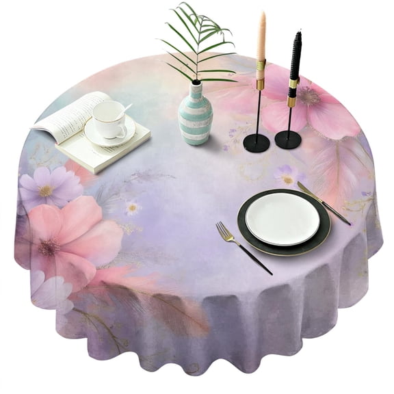 Delicate Floral Watercolor Pattern Round Tablecloth 60"x60",Wrinkle Wipeable Table Cloth for Kitchen Dining Room Picnic Patio Party