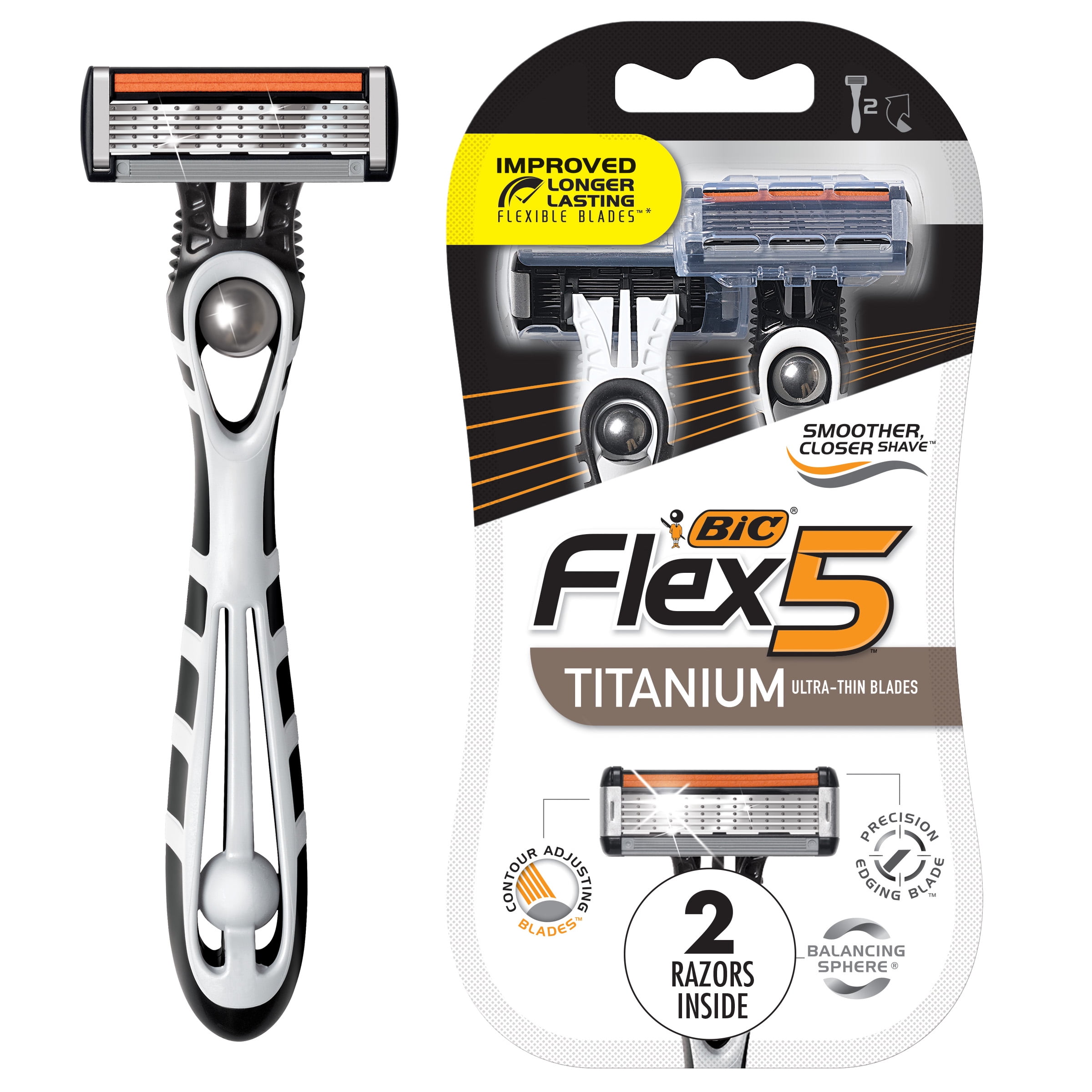 BIC Flex 5 Men's 5 Blade, Disposable Razors, Mens Razors, 2-Count