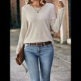 thumbnail image 4 of Camisa Informal de Cuello Redondo para Mujer, Blusa de Encaje con Retazos, Suéteres Tipo Jersey, Túnica de Larga de Color Liso. Albaricoque S, 4 of 7