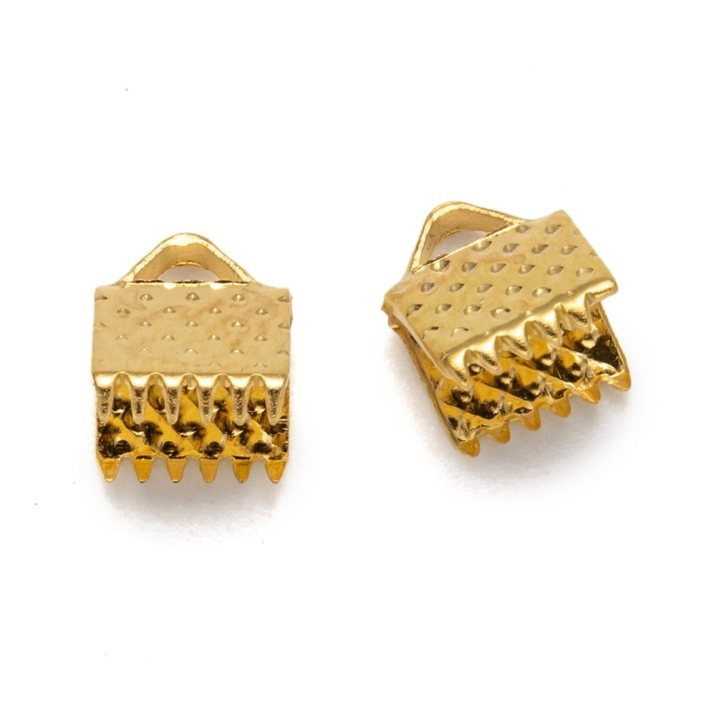 2000pcs Iron Ribbon Crimp Ends Golden 6x7mm hole: 2mm