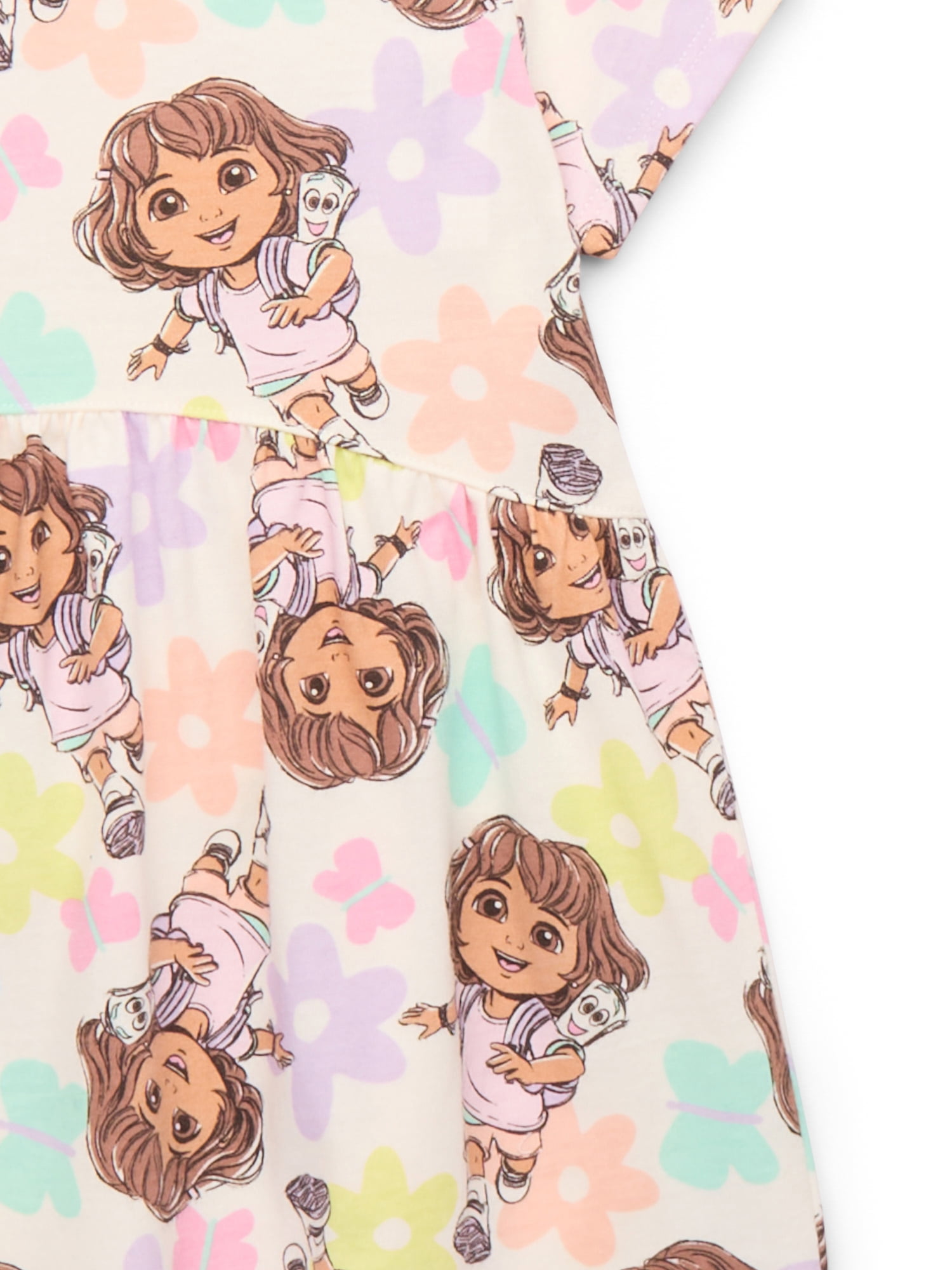 Dora the Explorer Toddler Girl All Over Print Short Sleeve Dress, Sizes 12 Months-5T