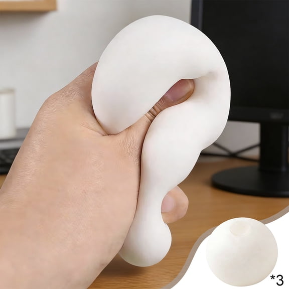 Stress Ball for Adult White Snowball Unique Shape Soft Deformable Material 3-Piece Set Handheld Office Desk Anxiety Relief Tool