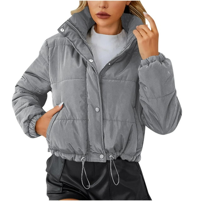 Cameland Womens Full Zip Puffer Jacket Long Sleeve Quilted Jackets Short Winter Coats with Pockets
