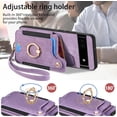 thumbnail image 4 of Phone Case for Google Pixel 6A 5G 2022 Wallet Cover with Tempered Glass Screen Protector and Wrist Strap Lanyard RFID Credit Card Holder Ring Stand Cell Accessories Pixel6A A6 Women Men Purple, 4 of 12