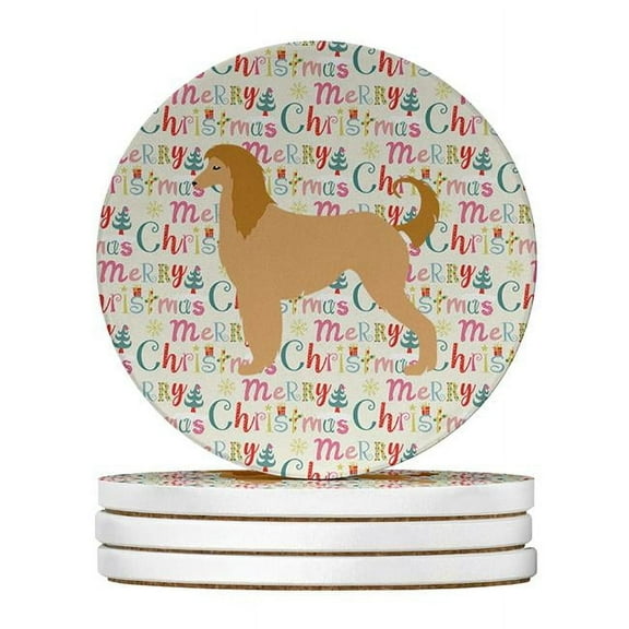 Afghan Hound Merry Christmas Large Sandstone Coasters Pack of 4 4 in x 4 in