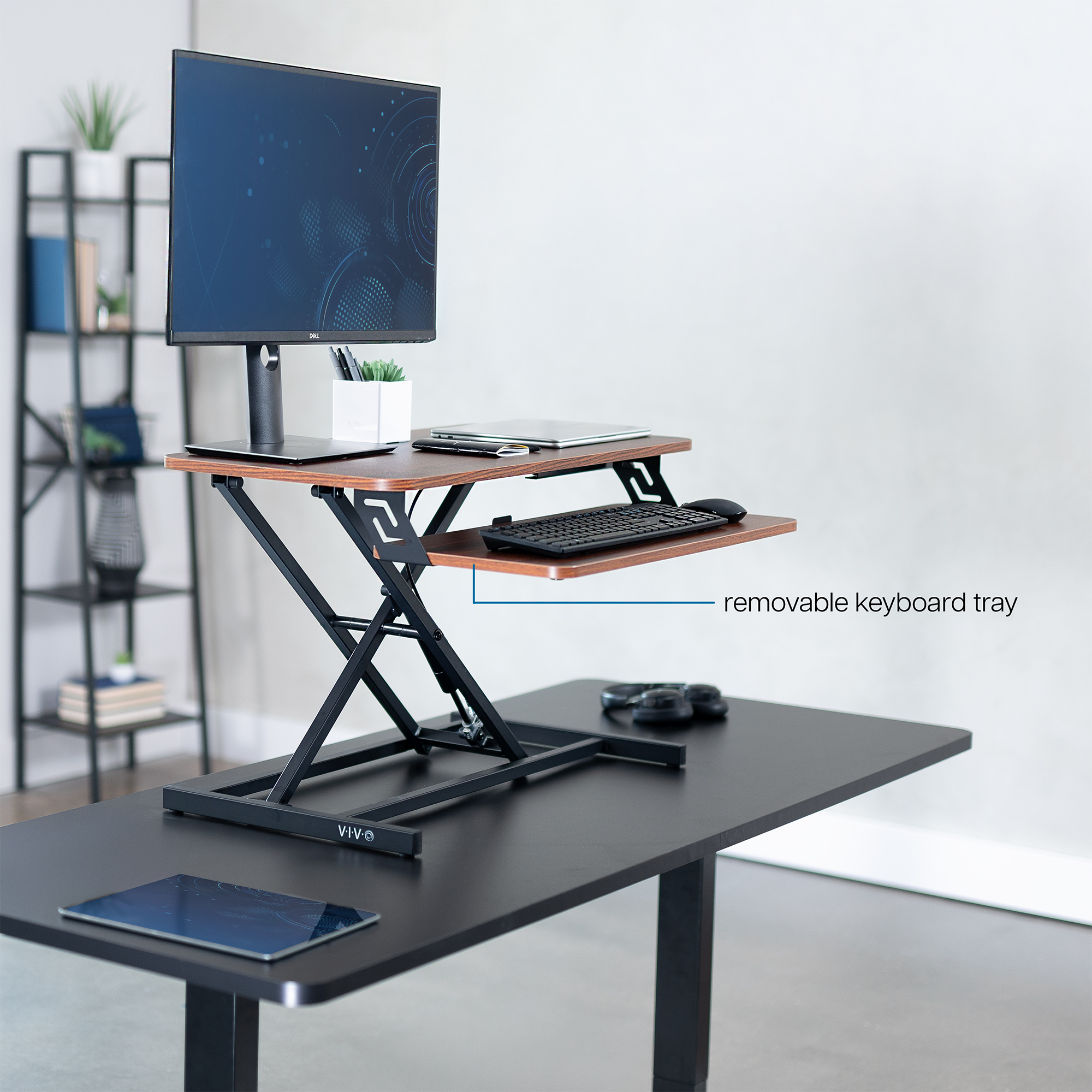 VIVO Height Adjustable 32" Standing Desk Monitor Riser, Sit Stand Tabletop