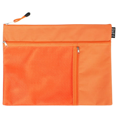 Orange Nylon Three Compartment Document Organizer Zippered A4 Files Bag ...