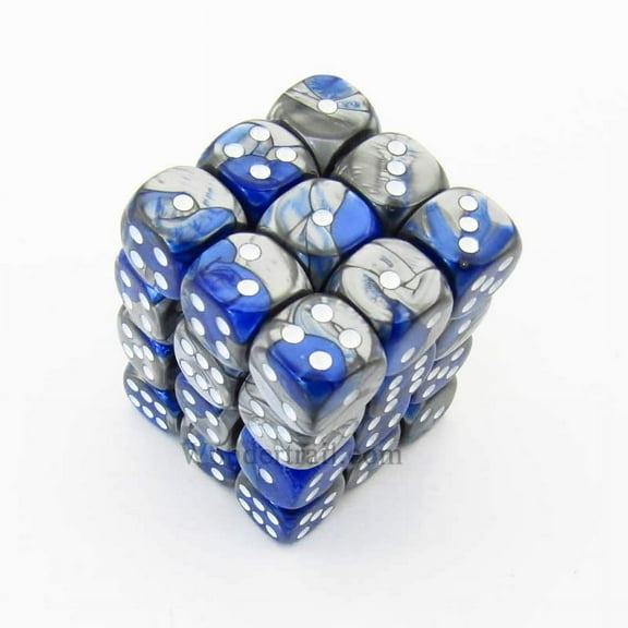 Blue and Steel Gemini Dice with White Pips D6 12mm (1/2in) Pack of 36 Chessex