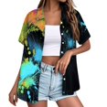 thumbnail image 2 of Stralyhd Womens Shirts Summer Short Sleeve Button Up Paint Splash Print Tops Beach Vacation Basic Shirts Oversized Comfy Y2k Blouse Green L, 2 of 5