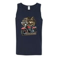 thumbnail image 2 of American Motorcycle Wolves Survivors Made in the USA | Mens Fashion Graphic Tank Top, Navy, Large, 2 of 4