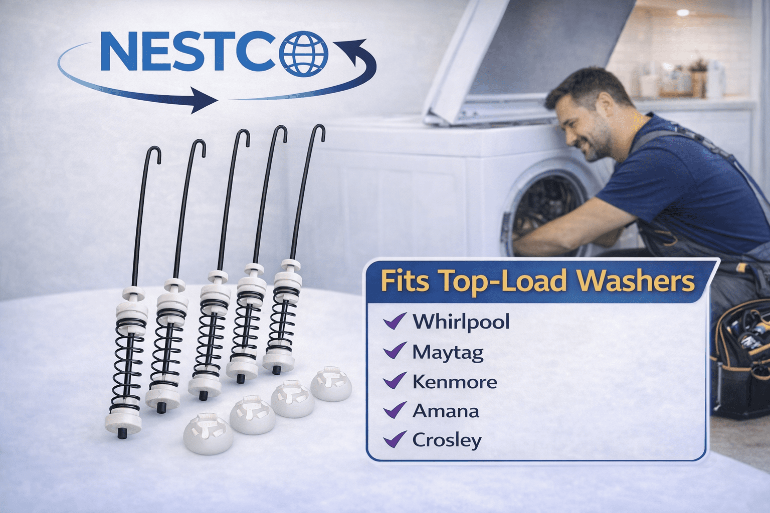 Washer Suspension Rod Kit W10780048 W10257088 W10349191  Replacement for Whirlpool, Maytag, Kenmore, Amana, Admiral – 4 Rods with Springs & Bushings