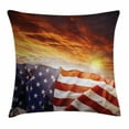 thumbnail image 1 of American Flag Decor Throw Pillow Cushion Cover, Flag in front of Sunset Sky with Horizon Light America Union Idyllic Photo, Decorative Square Accent Pillow Case, 18 X 18 Inches, Multi, by Ambesonne, 1 of 2