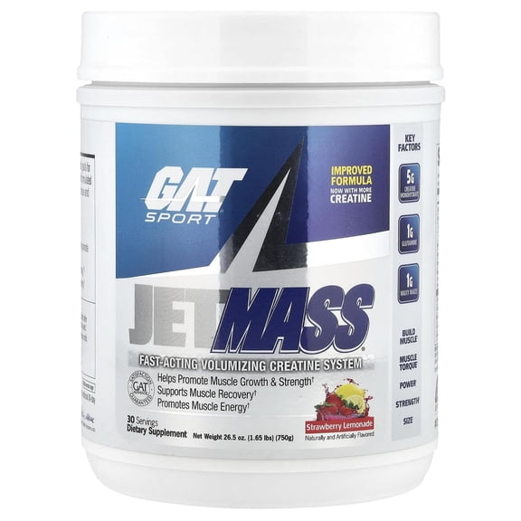 GAT SPORT JetMass Fact-Acting Volumizing Creatine System, 30 Servings (Strawberry Lemonade)