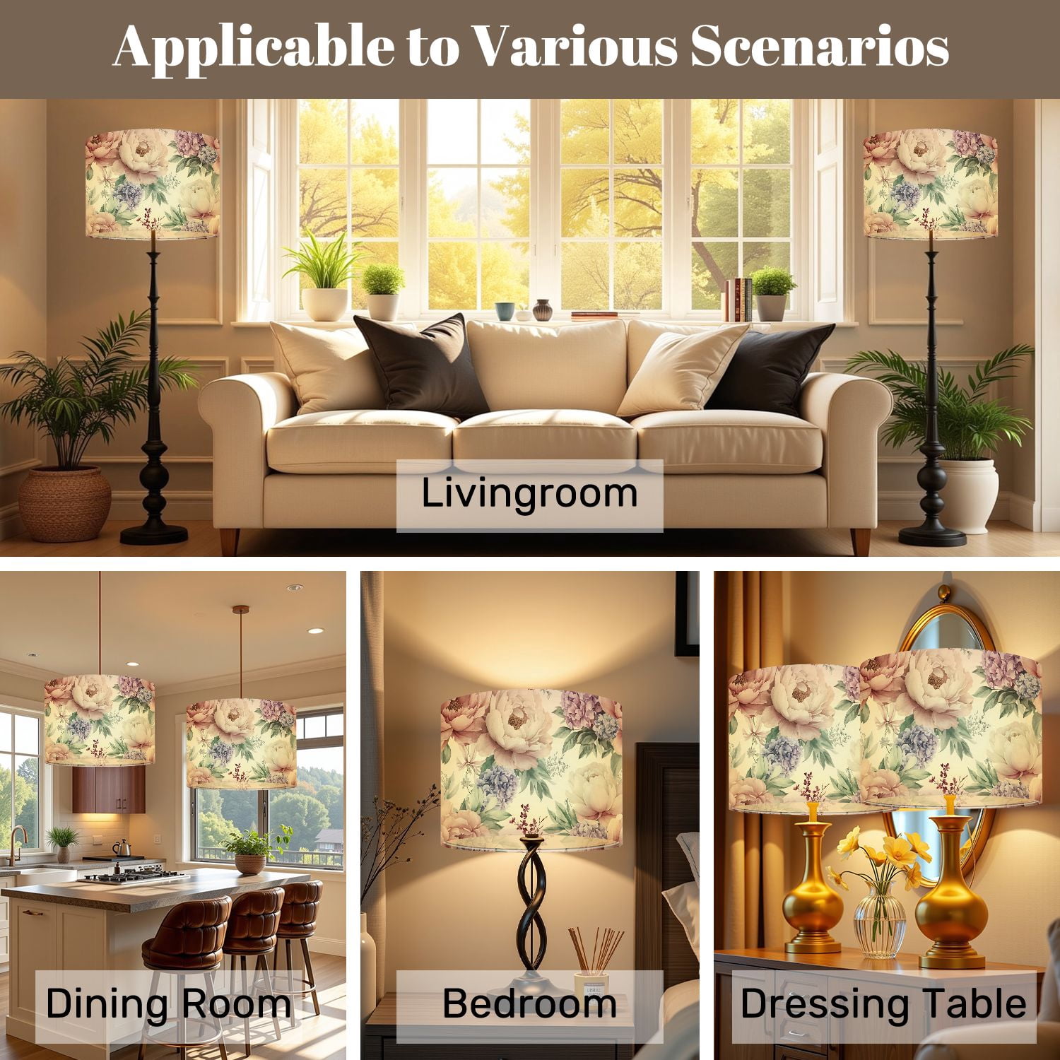 Lamp Shades Set of 2 Seamless floral peonies light watercolor botanical Rose 13" x 13" x 10" Lampshade for Table Lamps Floor Lamps Lamp Shade Replacement Easy Assembly Required