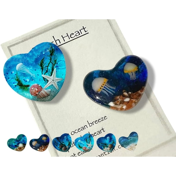 Corazón de bolsillo de vidrio para playa, adorno de corazón de vidrio oceánico hecho a mano con fusión de mar natural, ficha de bolsillo de corazón de vidrio fusionado, mini ficha linda y duradera con
