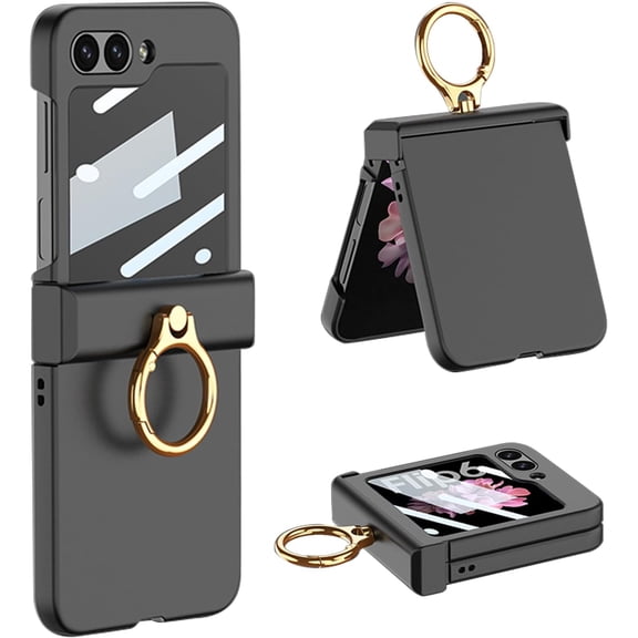 NEOYFC  for  Galaxy Z Flip 6 Case with Hinge Protection & Ring Kickstand, [Wireless Charging] Slim Full-Body Rugged Protective Phone Case for Z Flip 6,Black