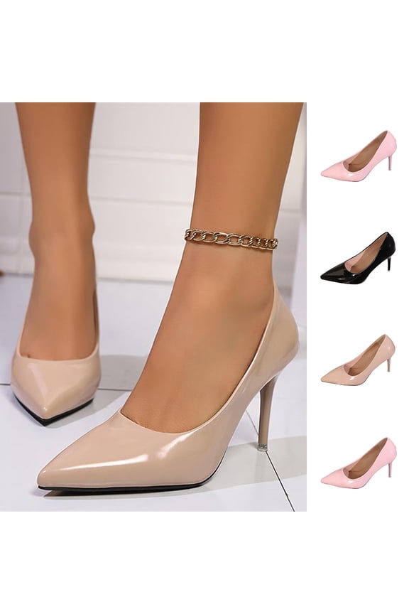Women's Wide Width Stiletto Heel Pumps, Patent Leather Pointed Toe Dress Shoes, Comfortable Slip-On Office Heels for All Seasons, Multi-Color