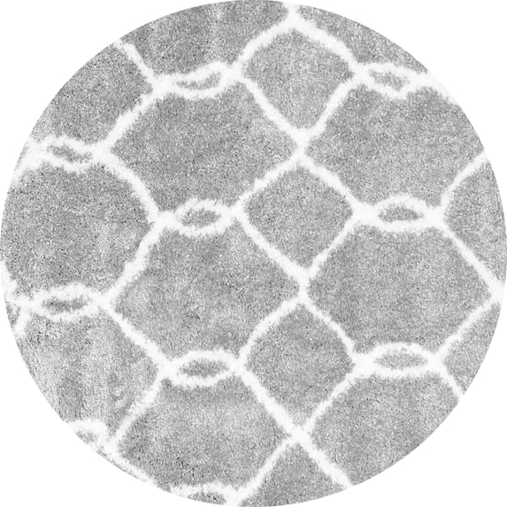 Ahgly Company Indoor Round Trellis Gray Modern Area Rugs, 8' Round